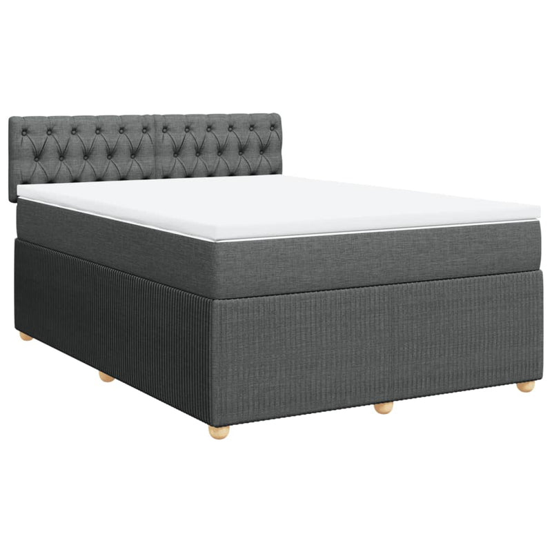 Box Spring Bed with Mattress Dark Grey Double Fabric Payday Deals