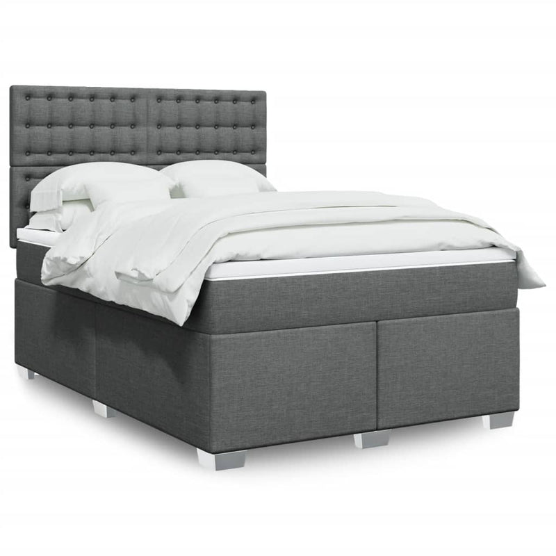 Box Spring Bed with Mattress Dark Grey Double Fabric Payday Deals