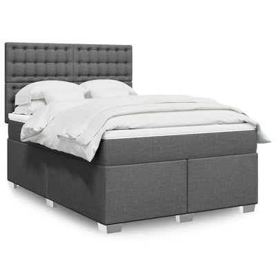 Box Spring Bed with Mattress Dark Grey Double Fabric