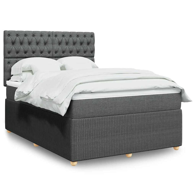 Box Spring Bed with Mattress Dark Grey Double Fabric Payday Deals