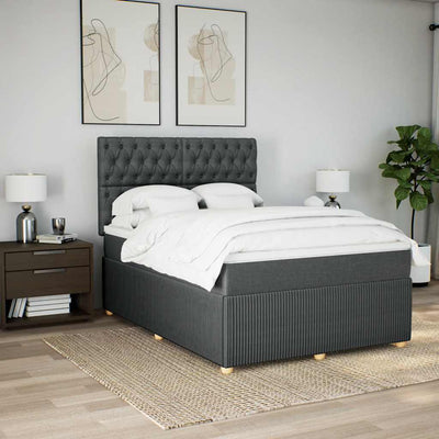 Box Spring Bed with Mattress Dark Grey Double Fabric Payday Deals