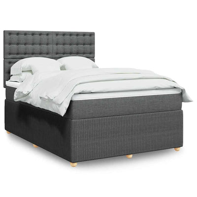 Box Spring Bed with Mattress Dark Grey Double Fabric