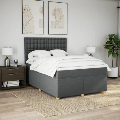 Box Spring Bed with Mattress Dark Grey Double Fabric Payday Deals