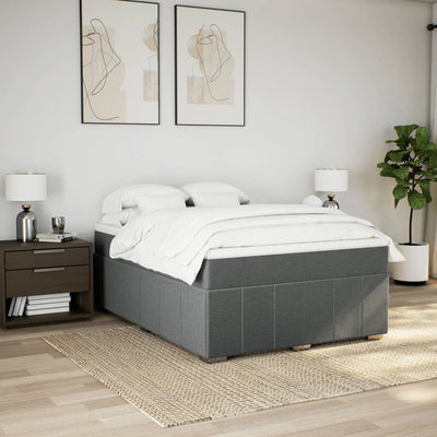 Box Spring Bed with Mattress Dark Grey Double Size Fabric Payday Deals