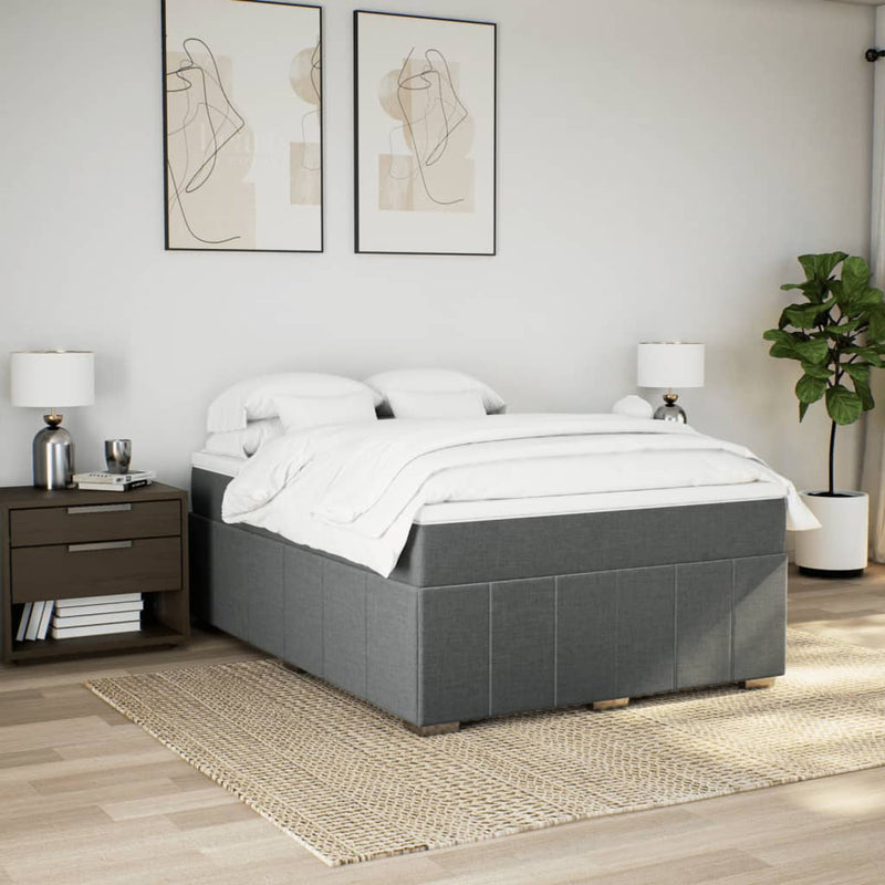 Box Spring Bed with Mattress Dark Grey Double Size Fabric Payday Deals