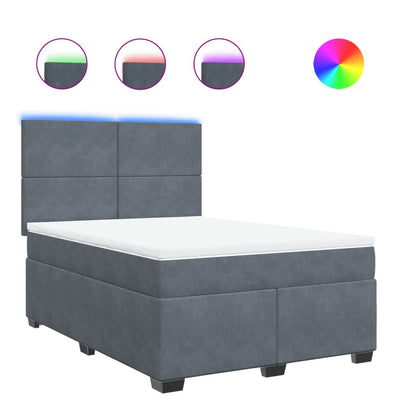 Box Spring Bed with Mattress Dark Grey Double Velvet Payday Deals