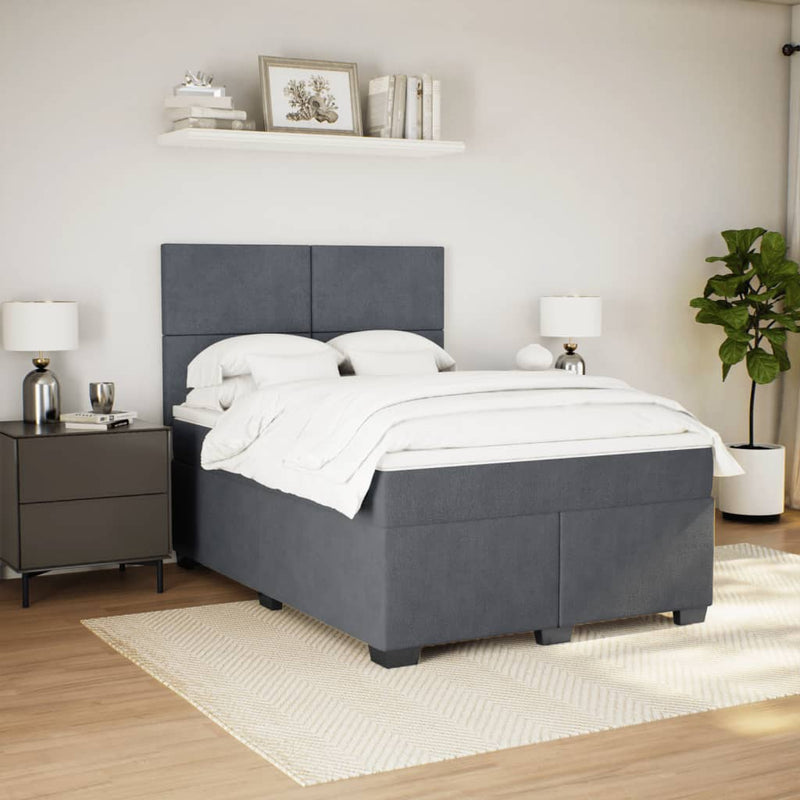 Box Spring Bed with Mattress Dark Grey Double Velvet Payday Deals