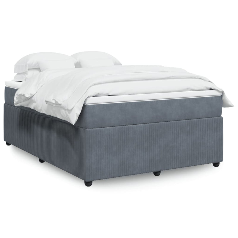 Box Spring Bed with Mattress Dark Grey Double Velvet Payday Deals