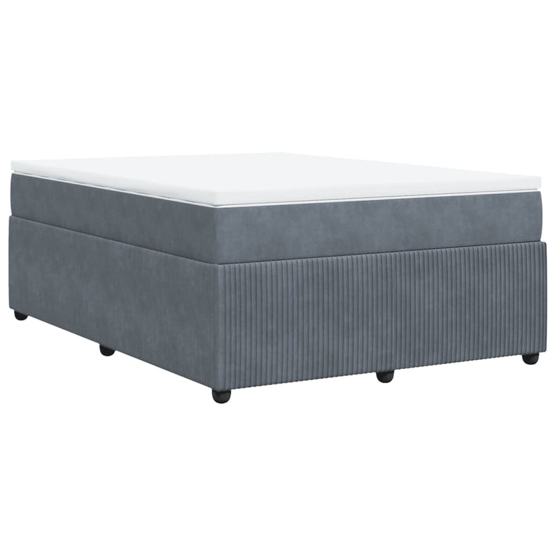 Box Spring Bed with Mattress Dark Grey Double Velvet Payday Deals
