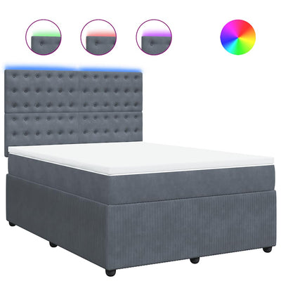 Box Spring Bed with Mattress Dark Grey Double Velvet Payday Deals