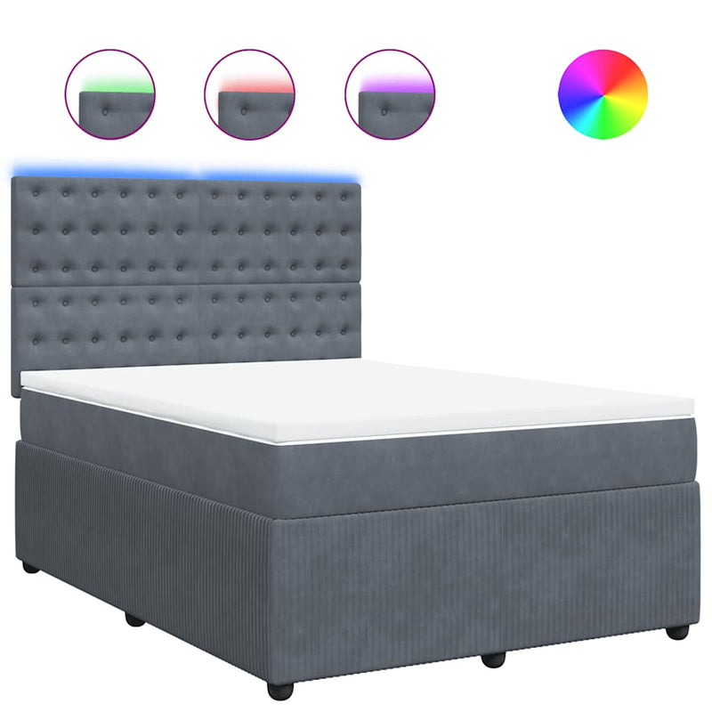 Box Spring Bed with Mattress Dark Grey Double Velvet Payday Deals