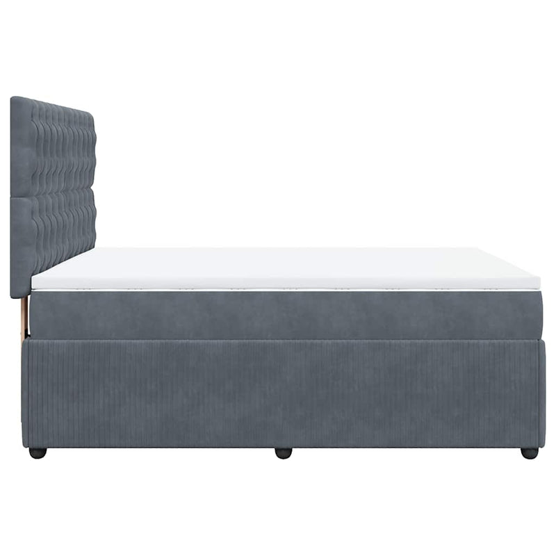 Box Spring Bed with Mattress Dark Grey Double Velvet Payday Deals