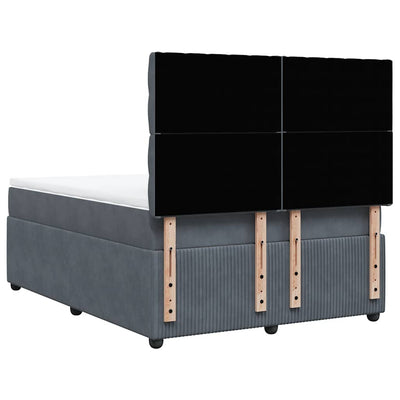 Box Spring Bed with Mattress Dark Grey Double Velvet Payday Deals