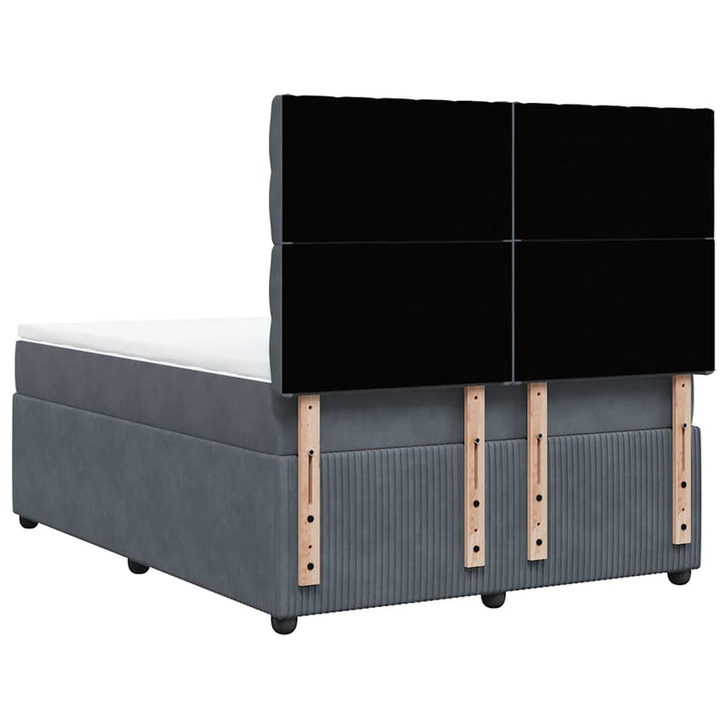 Box Spring Bed with Mattress Dark Grey Double Velvet Payday Deals
