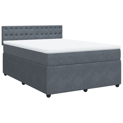 Box Spring Bed with Mattress Dark Grey Double Velvet Payday Deals