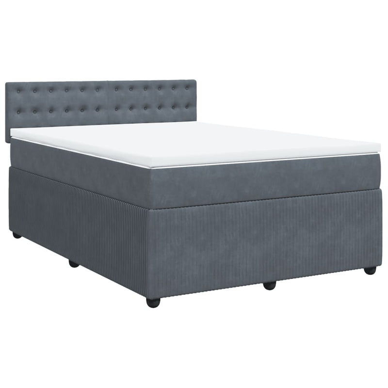 Box Spring Bed with Mattress Dark Grey Double Velvet Payday Deals