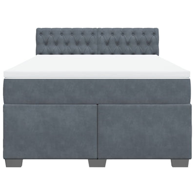 Box Spring Bed with Mattress Dark Grey Double Velvet Payday Deals
