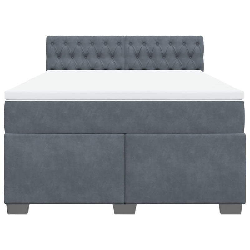 Box Spring Bed with Mattress Dark Grey Double Velvet Payday Deals