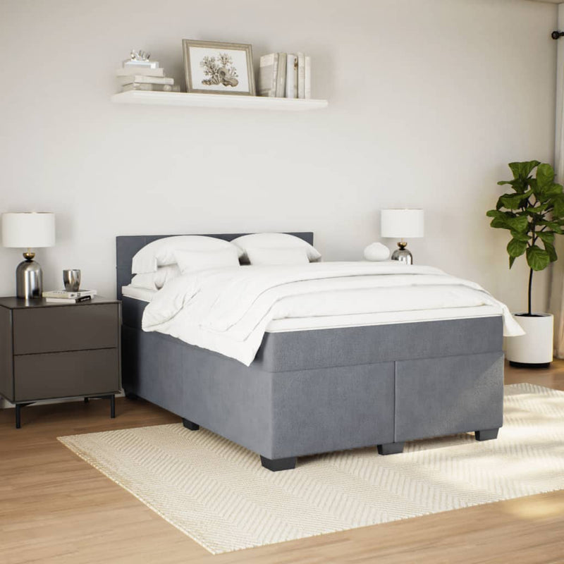 Box Spring Bed with Mattress Dark Grey Double Velvet Payday Deals
