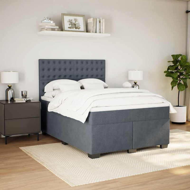 Box Spring Bed with Mattress Dark Grey Double Velvet Payday Deals