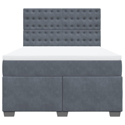 Box Spring Bed with Mattress Dark Grey Double Velvet Payday Deals