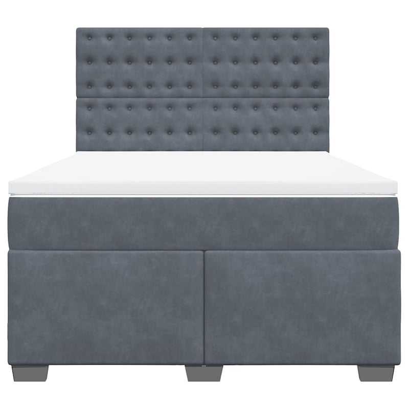 Box Spring Bed with Mattress Dark Grey Double Velvet Payday Deals