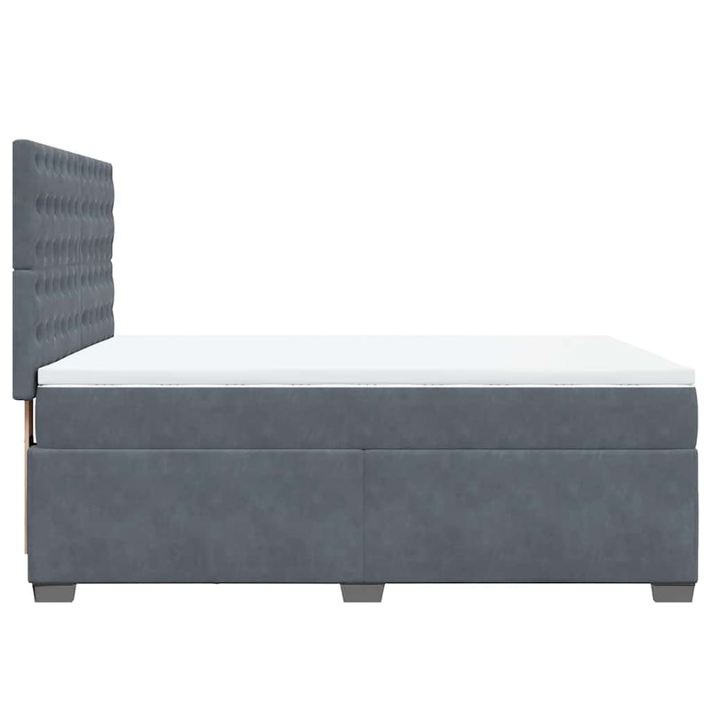 Box Spring Bed with Mattress Dark Grey Double Velvet Payday Deals