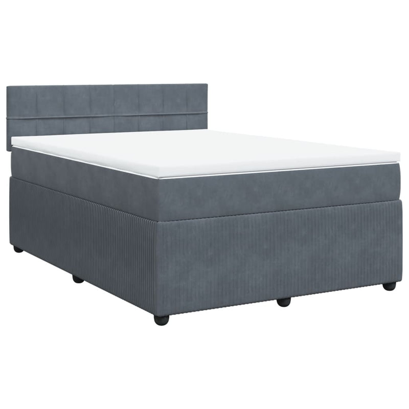 Box Spring Bed with Mattress Dark Grey Double Velvet Payday Deals