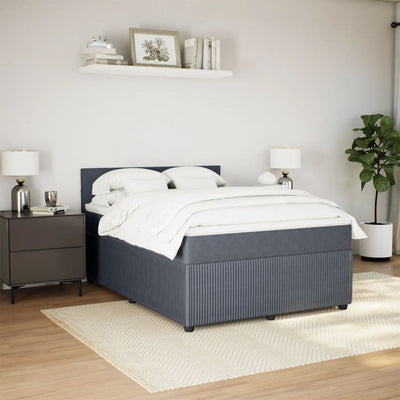 Box Spring Bed with Mattress Dark Grey Double Velvet Payday Deals