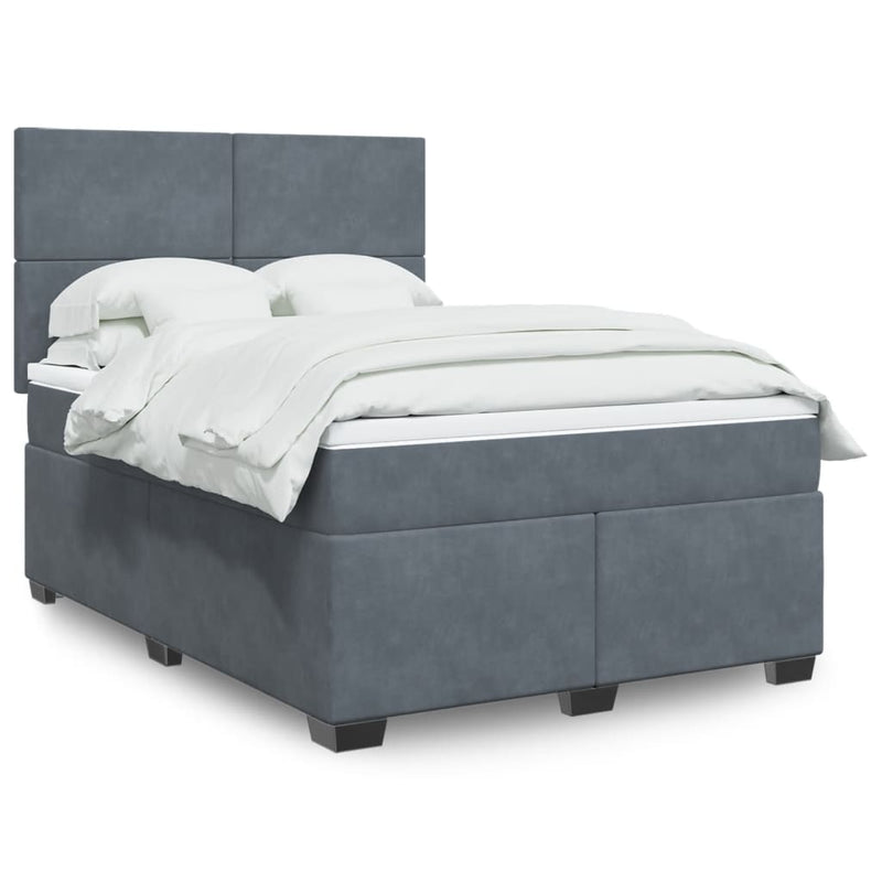 Box Spring Bed with Mattress Dark Grey Double Velvet Payday Deals