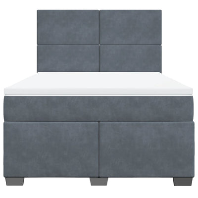 Box Spring Bed with Mattress Dark Grey Double Velvet Payday Deals