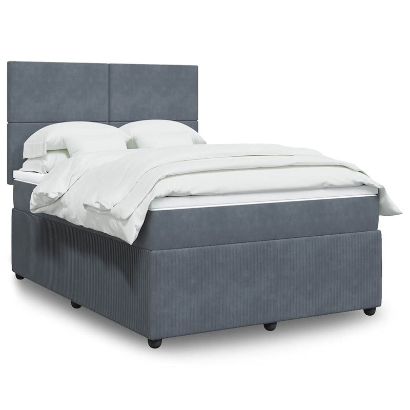 Box Spring Bed with Mattress Dark Grey Double Velvet Payday Deals