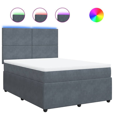 Box Spring Bed with Mattress Dark Grey Double Velvet Payday Deals