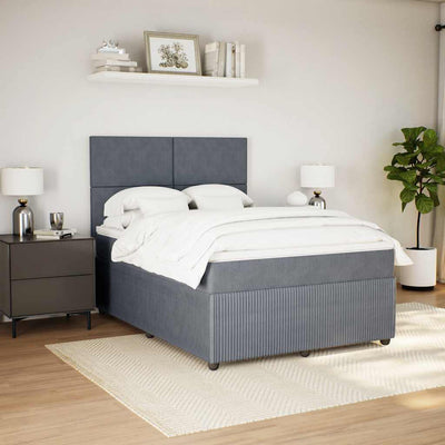 Box Spring Bed with Mattress Dark Grey Double Velvet Payday Deals