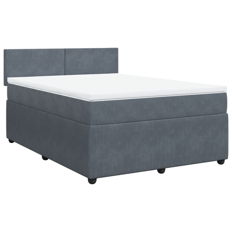 Box Spring Bed with Mattress Dark Grey Double Velvet Payday Deals