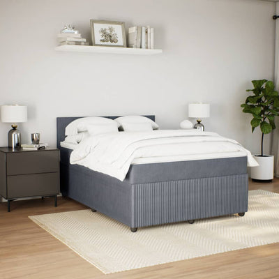 Box Spring Bed with Mattress Dark Grey Double Velvet Payday Deals