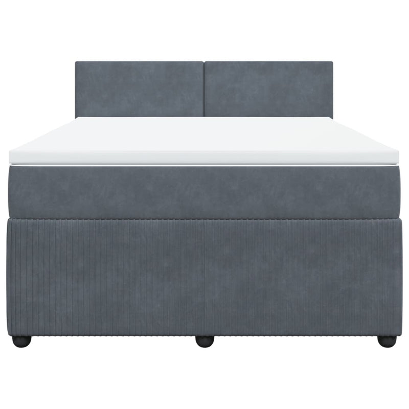 Box Spring Bed with Mattress Dark Grey Double Velvet Payday Deals