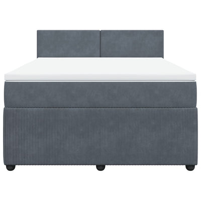 Box Spring Bed with Mattress Dark Grey Double Velvet Payday Deals