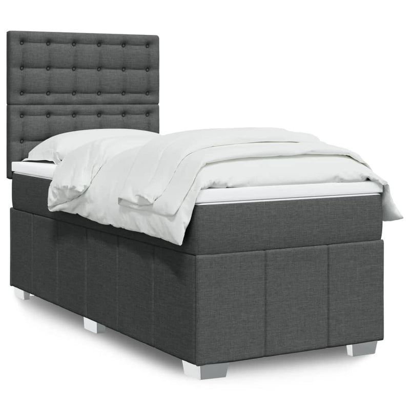 Box Spring Bed with Mattress Dark Grey King Single Fabric Payday Deals