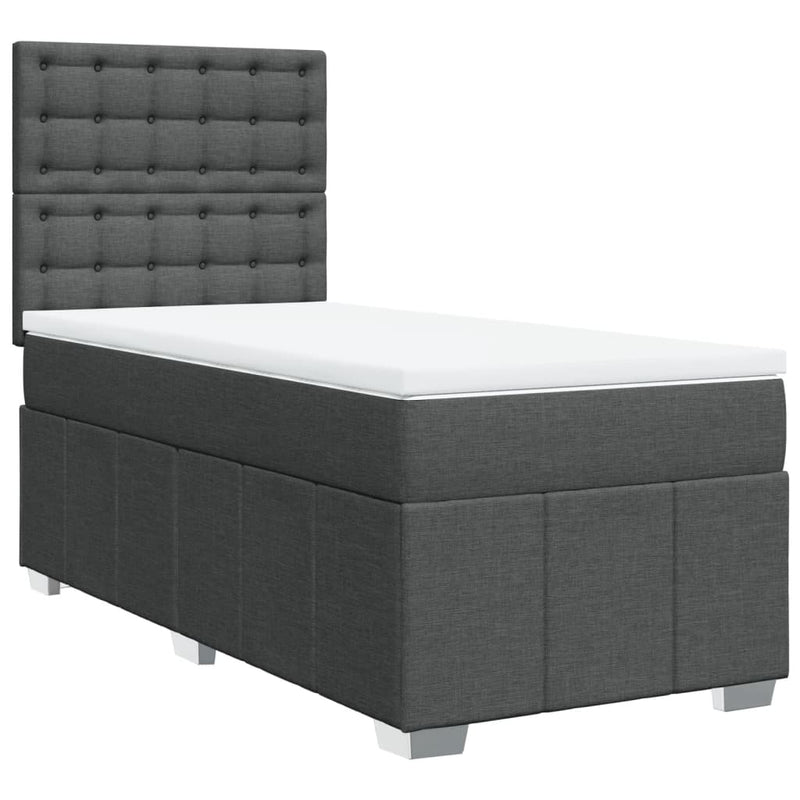 Box Spring Bed with Mattress Dark Grey King Single Fabric Payday Deals