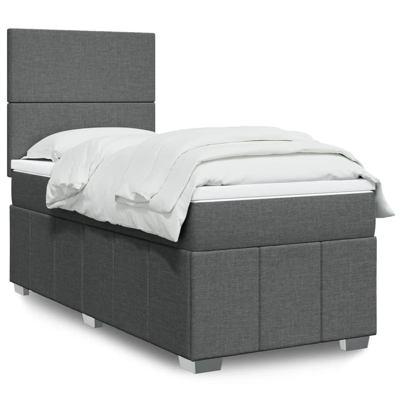 Box Spring Bed with Mattress Dark Grey King Single Fabric Payday Deals
