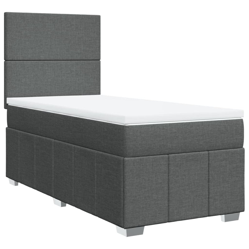 Box Spring Bed with Mattress Dark Grey King Single Fabric Payday Deals