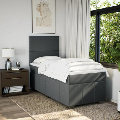 Box Spring Bed with Mattress Dark Grey King Single Fabric Payday Deals
