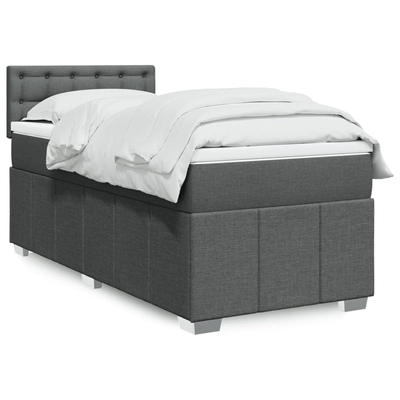 Box Spring Bed with Mattress Dark Grey King Single Fabric Payday Deals