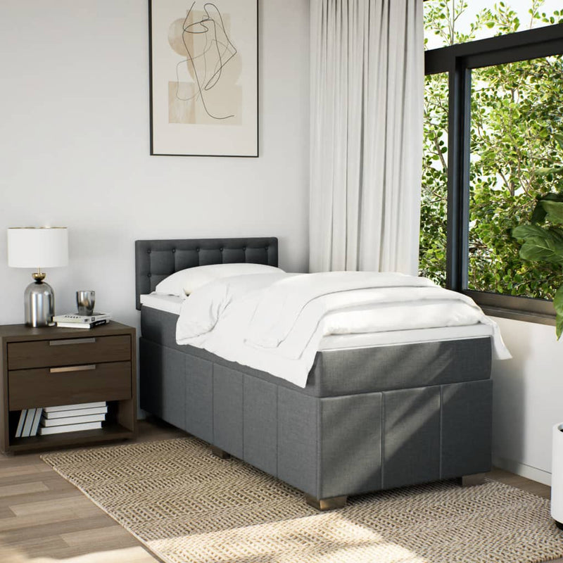 Box Spring Bed with Mattress Dark Grey King Single Fabric Payday Deals