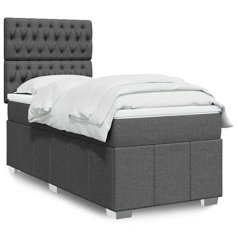Box Spring Bed with Mattress Dark Grey King Single Fabric Payday Deals