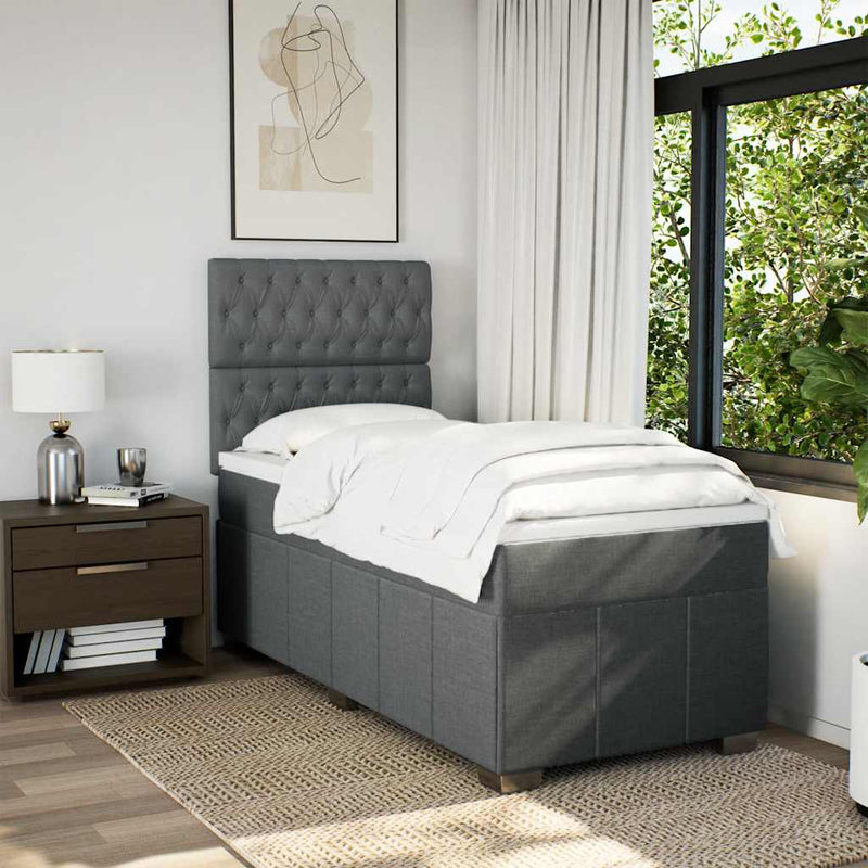 Box Spring Bed with Mattress Dark Grey King Single Fabric Payday Deals
