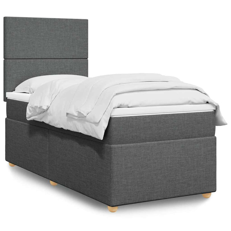 Box Spring Bed with Mattress Dark Grey King Single Fabric Payday Deals