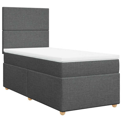 Box Spring Bed with Mattress Dark Grey King Single Fabric Payday Deals