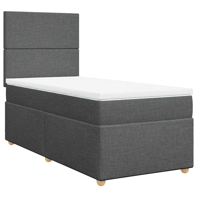 Box Spring Bed with Mattress Dark Grey King Single Fabric Payday Deals